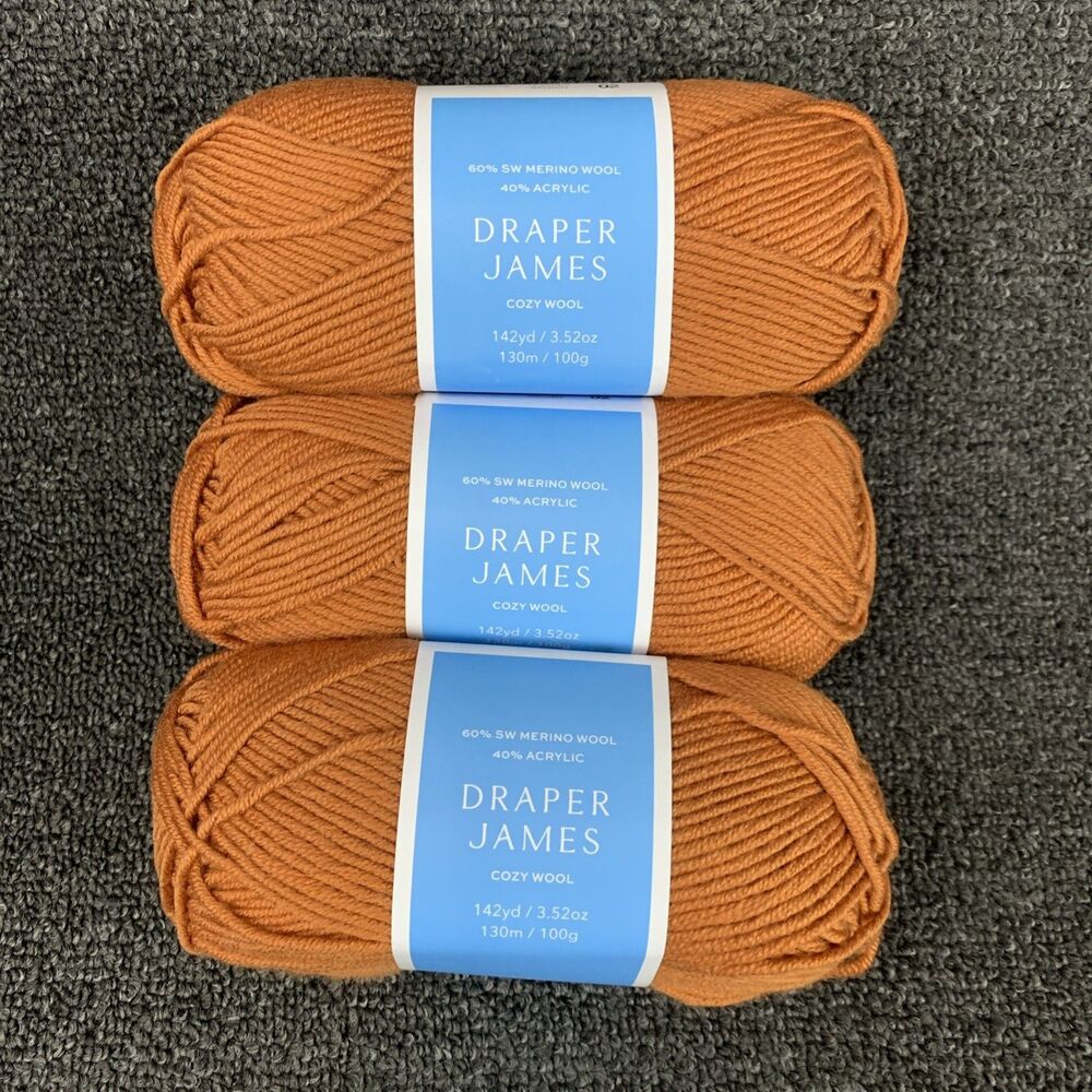 Lot Of 3 Draper James Cozy Wool Leather Brown Merino Wool & Acrylic Yarn New